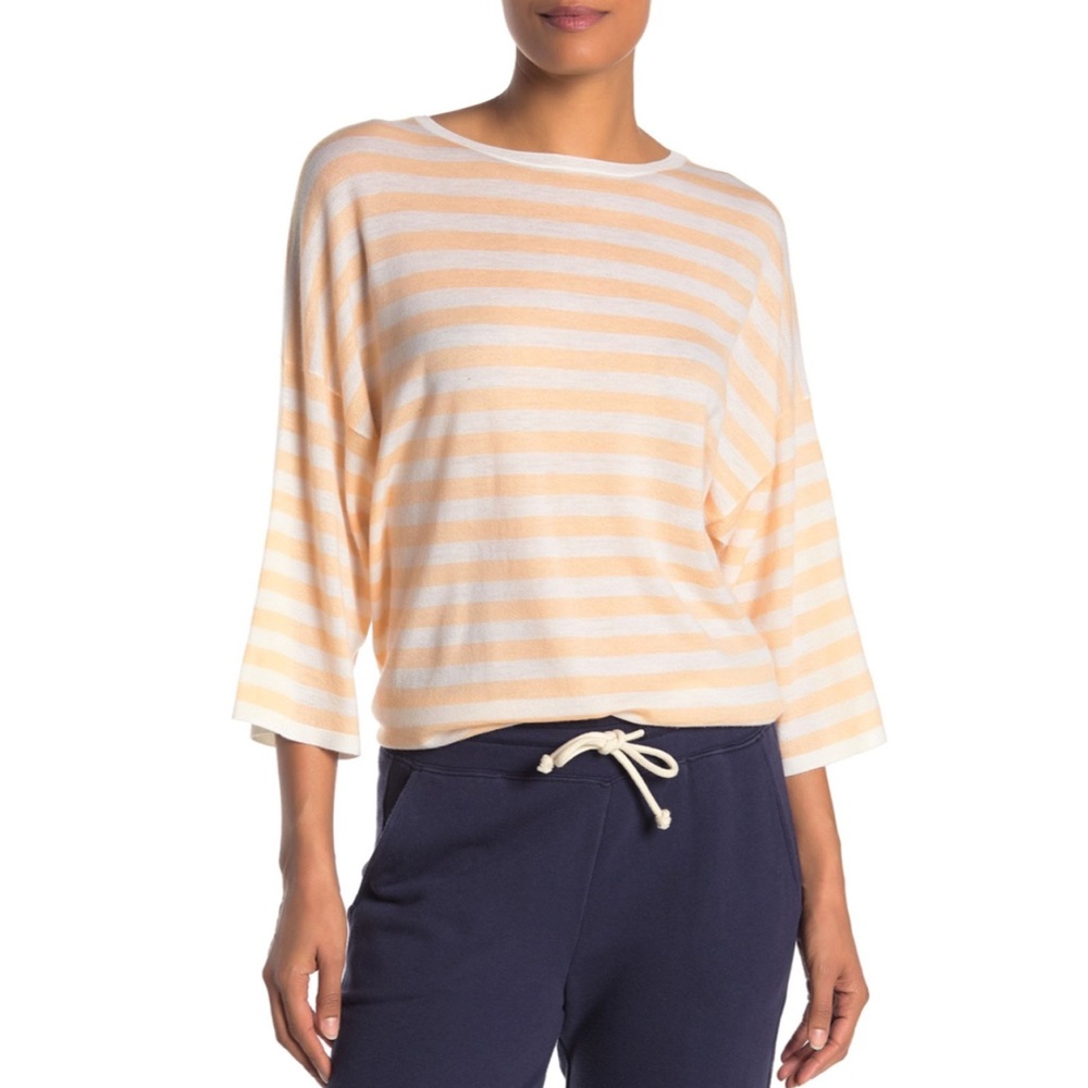 Vince Striped Wool Cashmere Blend Boxy Tee Yellow